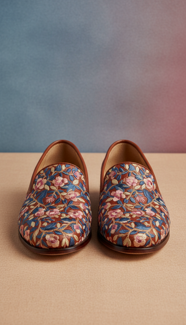 Embroidered Evening Mule With Gold Thread